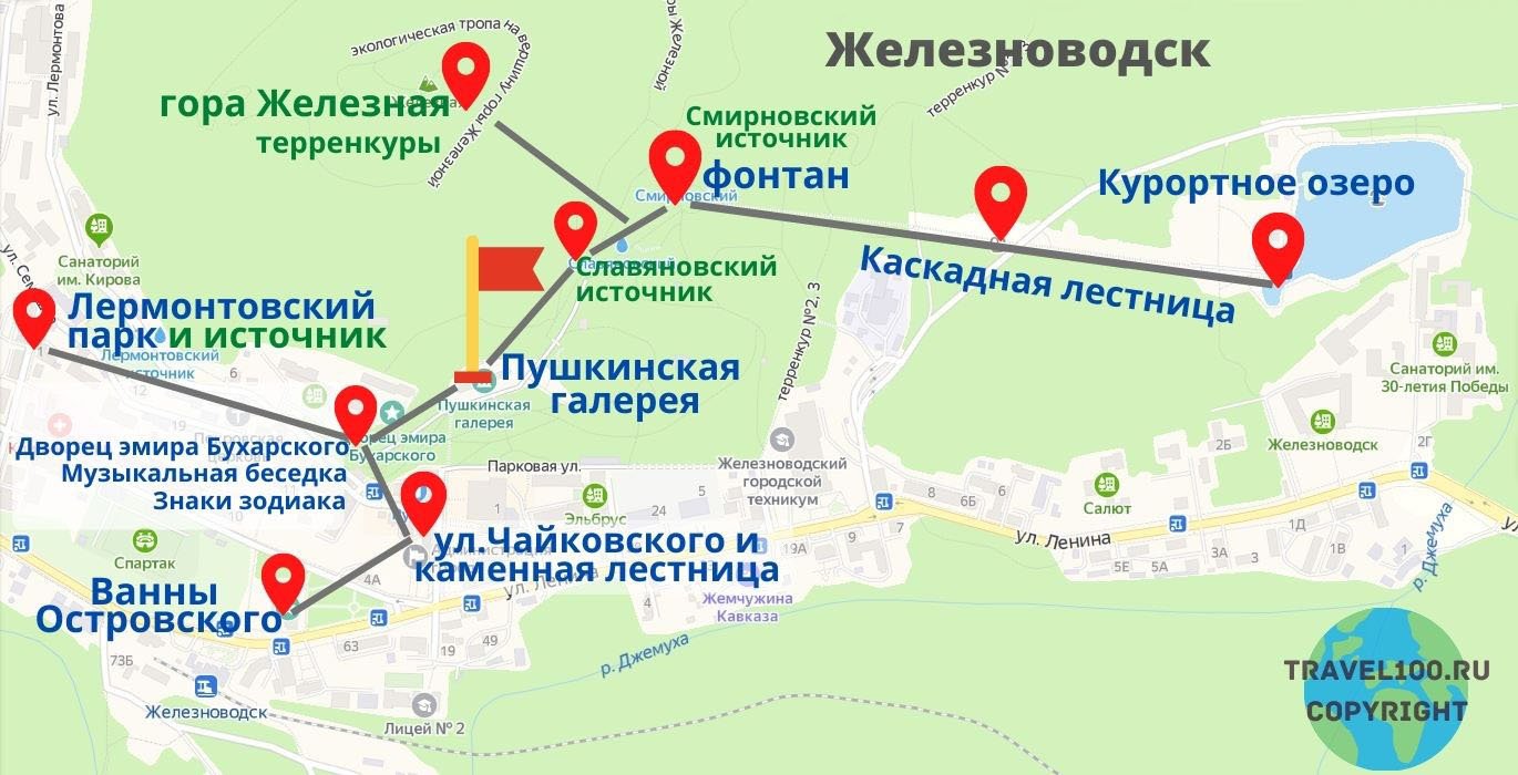 Карта-схема маршрутов курортного парка Железноводска