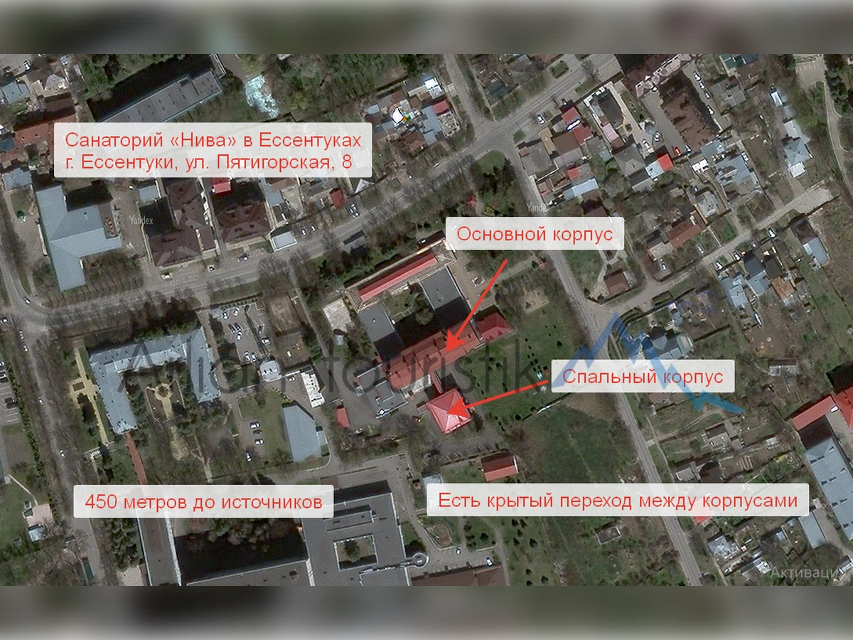 План-схема расположения корпусов санатория Нива в Ессентуках
