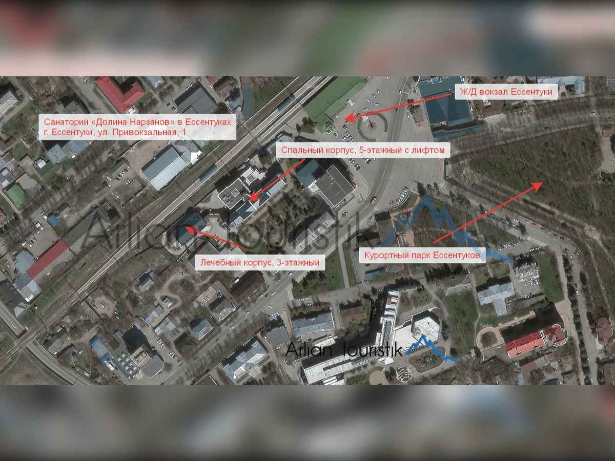Расположение корпусов санатория «Долина Нарзанов» (Ессентуки) План-схема, инфраструктура.